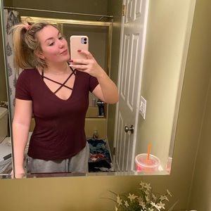 strappy burgundy tee
